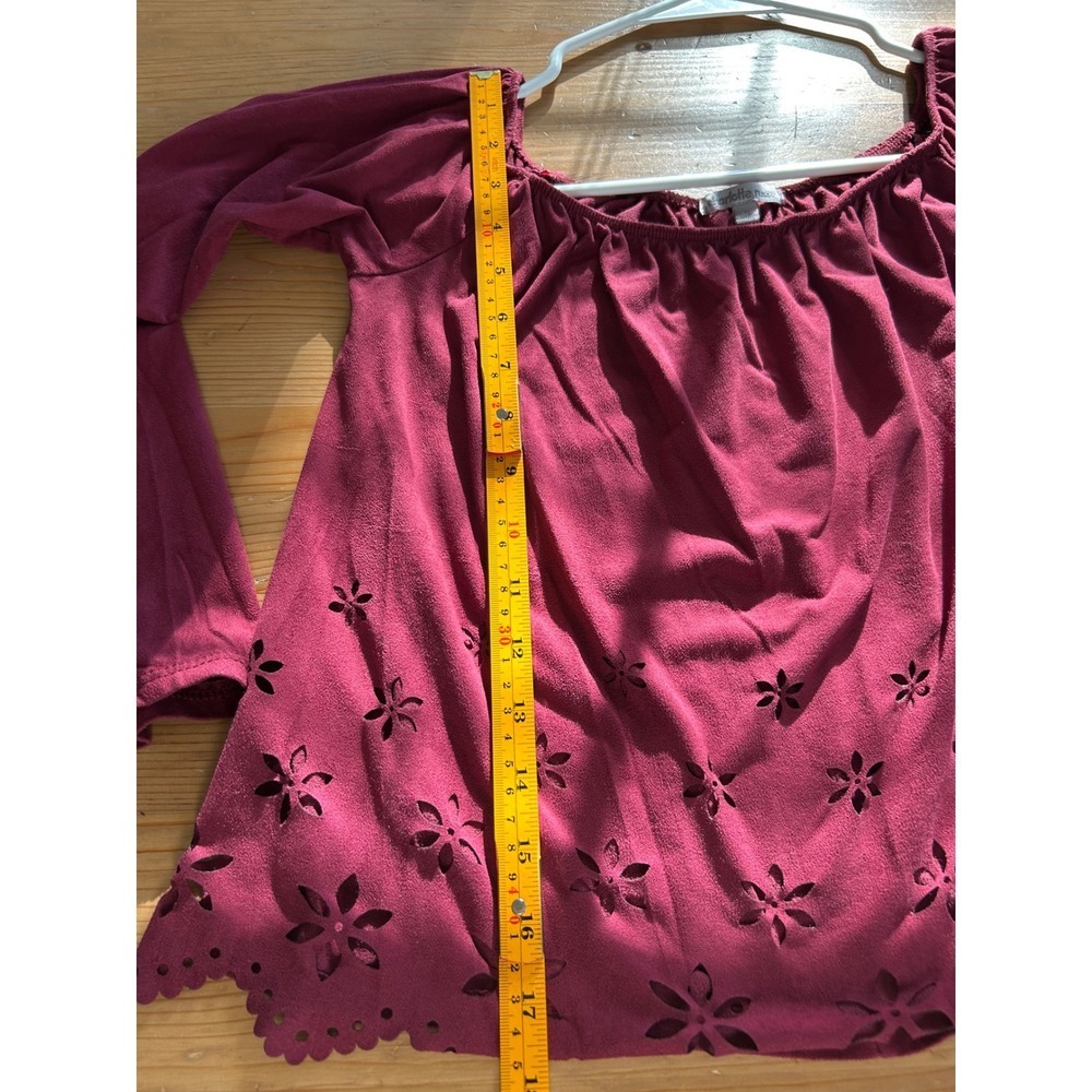 Charlotte Russe S Burgundy Y2K Faux Suede Off Shoulder Boho Peasant FloralTop - Picture 6 of 9